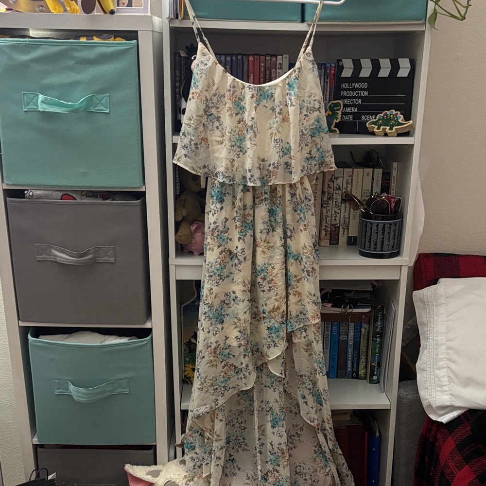 LC Lauren Conrad Floral High Low Dress - Cream and Blue